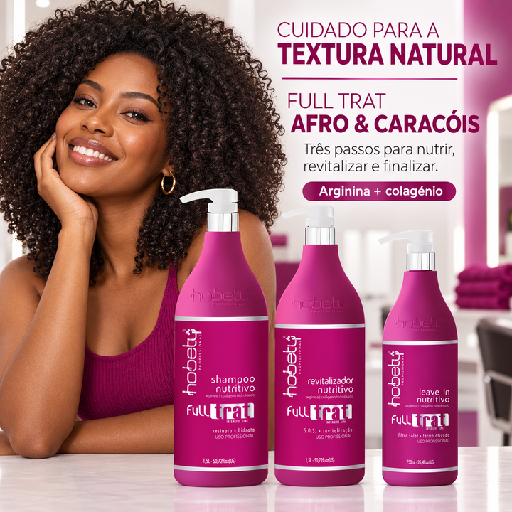 Pack Full Trat Afro e Caracóis com três produtos Hobety