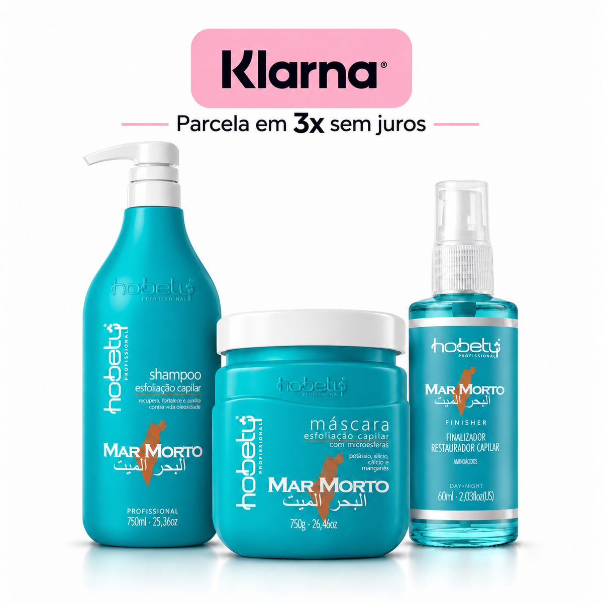 Kit Mar Morto Hobety Profissional — Ritual Capilar de Limpeza Profunda, Hidratação e Brilho | 3 Passos